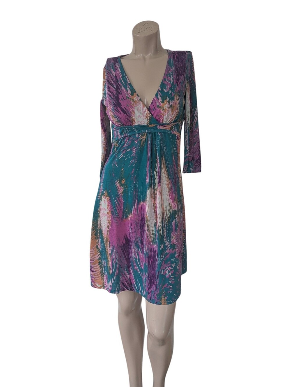 Papillon Teal, Magenta & White Abstract Midi Dress